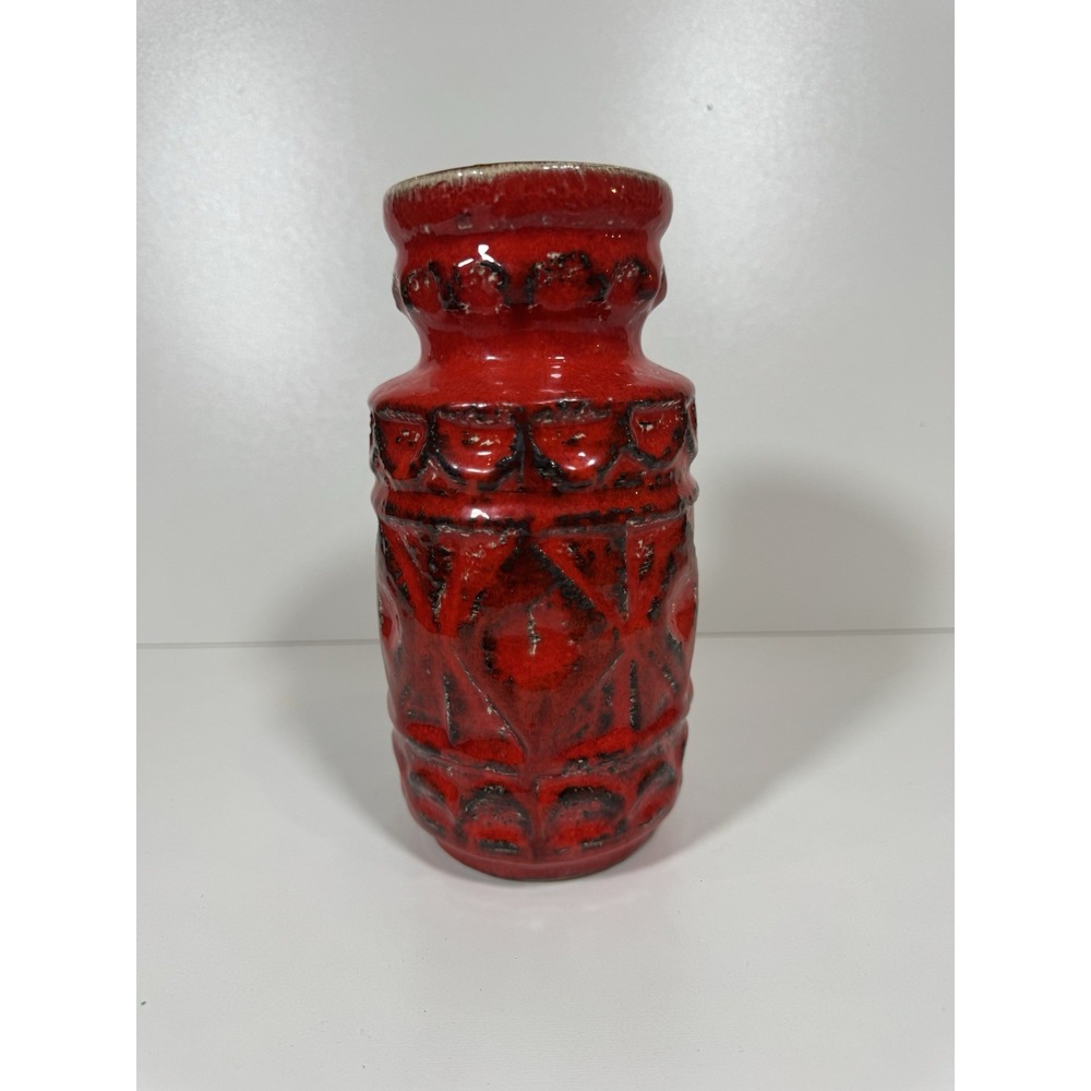 Bay Keramik 92 20 West Germany Fat Lava Vase Red Glaze Mid-Century 8" Vintage